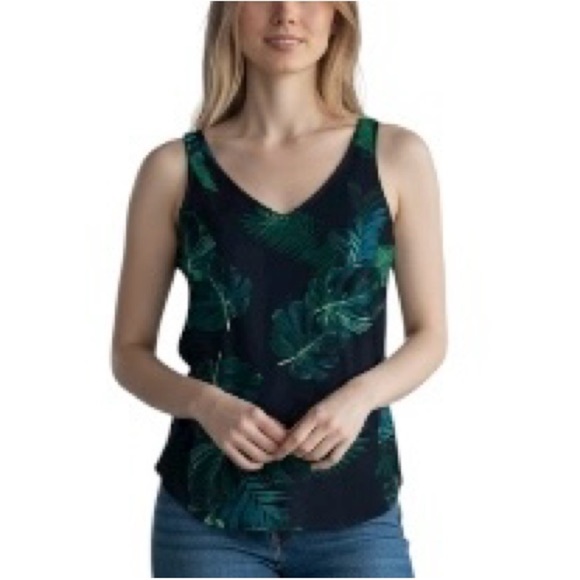Old Navy Leafy Green and Navy Sleeveless Relaxed V-Neck Blouse Top S - Picture 1 of 6